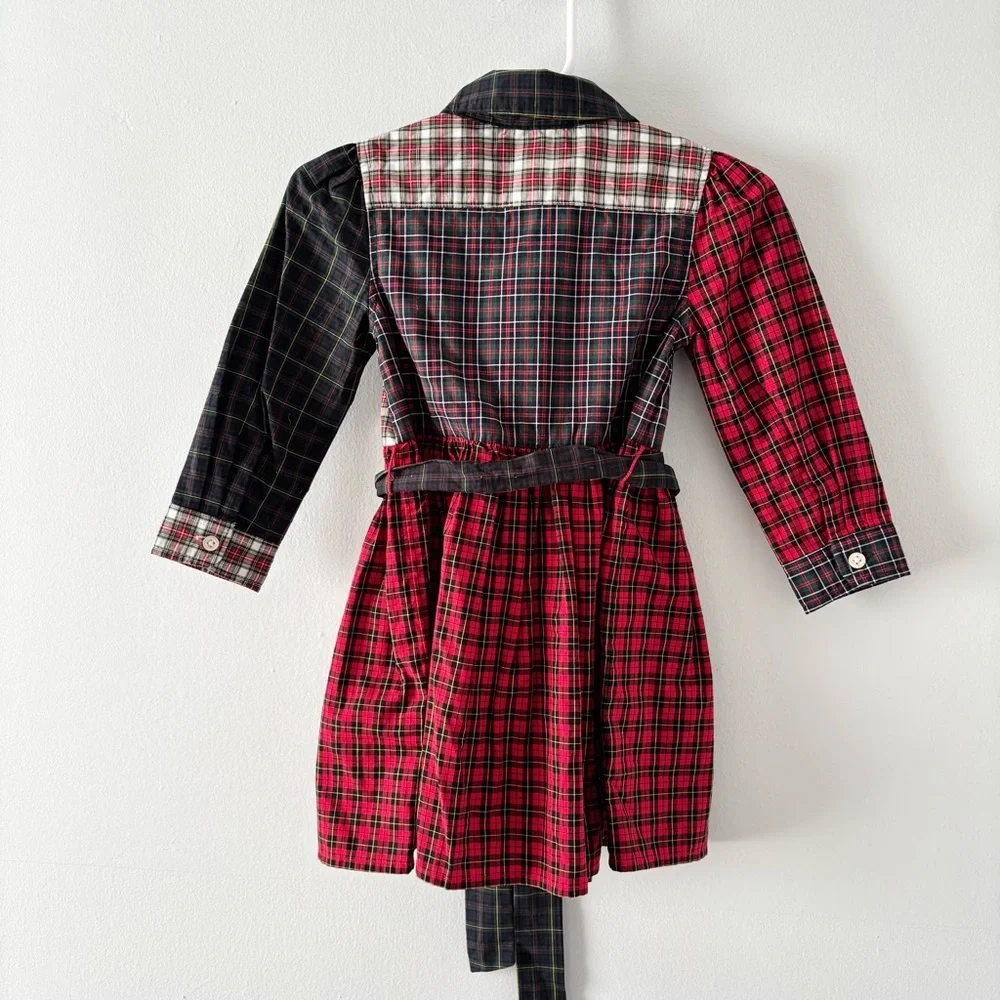 Ralph Lauren Baby Girl Plaid Cotton Shirtdress Mixed Print Belted Holiday